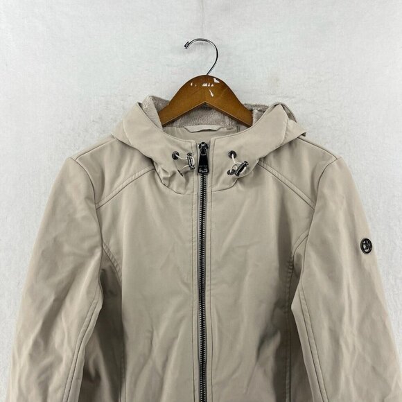Calvin Klein Parka Jacket Women's S Beige Full Zip Faux Fur Lined Hooded Pocket - Picture 6 of 14